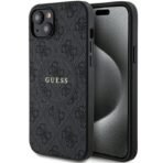 Калъф Guess 4G Collection Leather Metal Logo MagSafe за iPhone 15 – Черен
