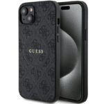 Калъф Guess 4G Collection Leather Metal Logo MagSafe за iPhone 15 – Черен