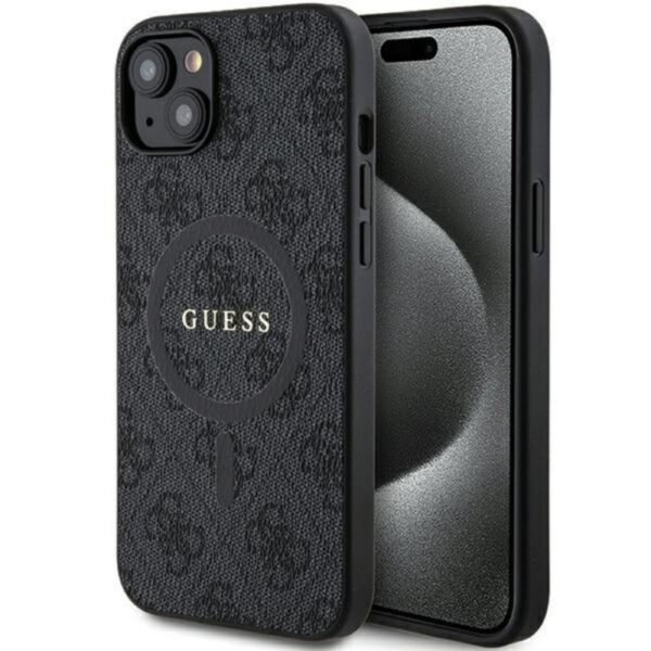 Калъф Guess 4G Collection Leather Metal Logo MagSafe за iPhone 15 – Черен