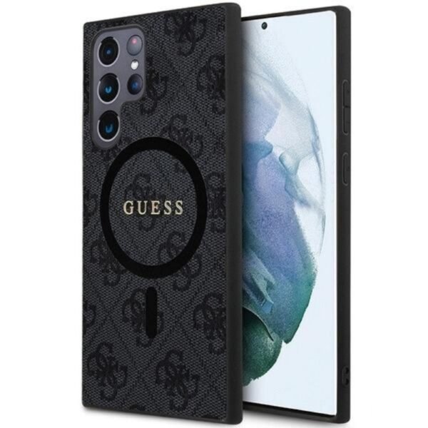 Калъф Guess 4G Collection Leather Metal Logo MagSafe за Galaxy S24 Ultra – Черен