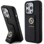 Калъф Guess Grip Stand Saffiano 4G Strass за iPhone 15 Pro – Черен