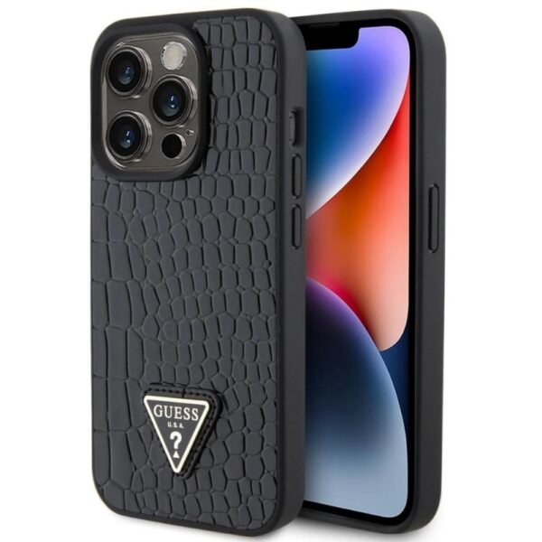 Калъф Guess HC Croco Triangle Metal Logo за iPhone 15 Pro – Черен