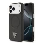 Калъф Guess Leather Triangle Metal Logo за iPhone 17 Pro – Черен