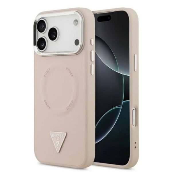 Калъф Guess Leather Triangle Metal Logo за iPhone 17 Pro – Розов
