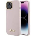 Калъф Guess Silicone Script Metal Logo and Frame за iPhone 15 – Розов