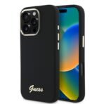 Калъф Guess Silicone Script Metal Logo and Frame за iPhone 16 Pro – Черен