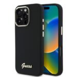 Калъф Guess Silicone Script Metal Logo and Frame за iPhone 16 Pro – Черен