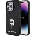 Калъф Karl Lagerfeld Fixed Glitter Ikonik Logo Metal Pin за iPhone 15 Pro – Черен