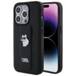 Калъф Karl Lagerfeld Gripstand Saffiano Choupette Pins за iPhone 15 Pro – Черен