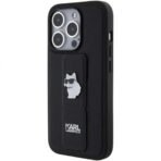 Калъф Karl Lagerfeld Gripstand Saffiano Choupette Pins за iPhone 15 Pro – Черен - Image 4