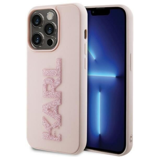 Калъф Karl Lagerfeld HC 3D Logo Glitter за iPhone 15 Pro – Розов