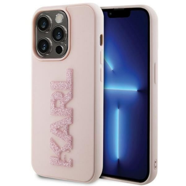 Калъф Karl Lagerfeld HC 3D Logo Glitter за iPhone 15 Pro Max – Розов