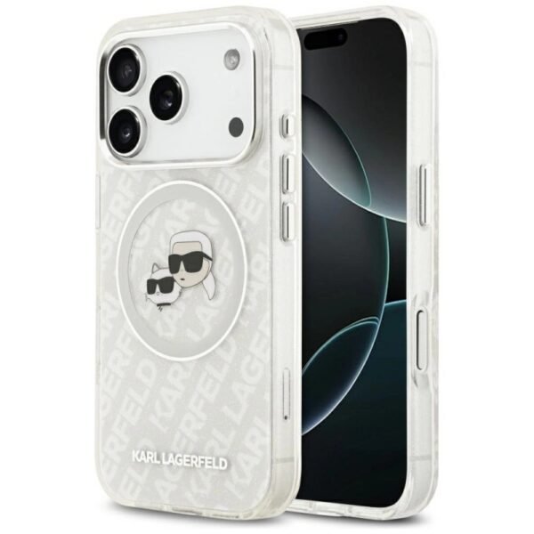 Калъф Karl Lagerfeld Karl and Choupette Glitter MagSafe за iPhone 17 Pro – Прозрачен