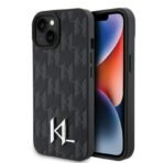 Калъф Karl Lagerfeld Leather Monogram Hot Stamp Metal Logo за iPhone 15 – Черен