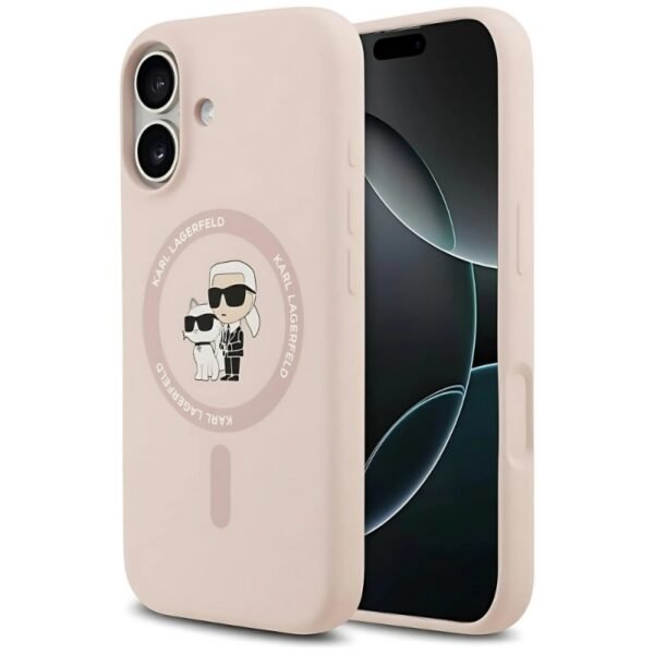Калъф Karl Lagerfeld Silicone Double Heads And Circle MagSafe за iPhone 17 – Розов