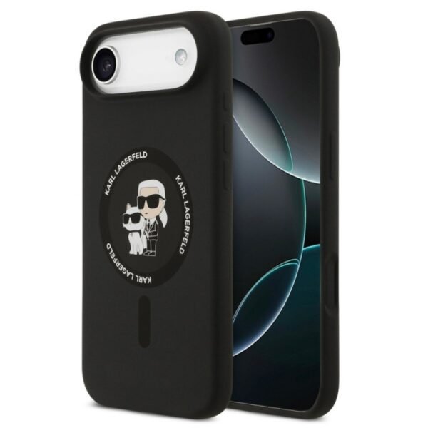 Калъф Karl Lagerfeld Silicone Double Heads And Circle MagSafe за iPhone 17 Air – Черен