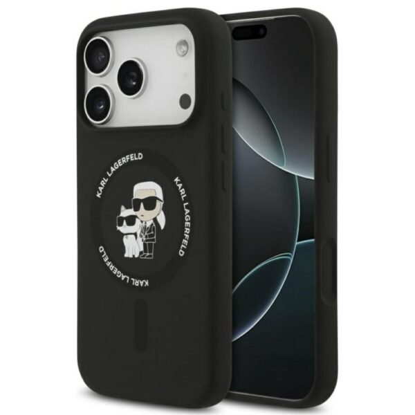 Калъф Karl Lagerfeld Silicone Double Heads And Circle MagSafe за iPhone 17 Pro Max – Черен
