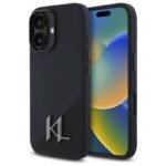 Калъф Karl Lagerfeld Silicone Shadow Metal Initial MagSafe за iPhone 16 – Черен