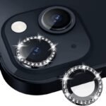 Протектор за камера MBX метални рингове с камъни за iPhone 13 – Черен