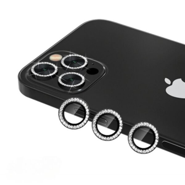 Протектор за камера MBX метални рингове с камъни за iPhone 13 Pro – Черен