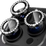 Протектор за камера MBX метални рингове с камъни за iPhone 14 Pro – Черен
