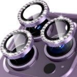 Протектор за камера MBX метални рингове с камъни за iPhone 14 Pro – Лилав