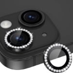 Протектор за камера MBX метални рингове с камъни за iPhone 15 – Черен