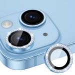 Протектор за камера MBX метални рингове с камъни за iPhone 15 – Син
