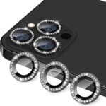 Протектор за камера MBX метални рингове с камъни за iPhone 15 Pro – Черен