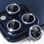 Протектор за камера MBX метални рингове с камъни за iPhone 15 Pro – Син