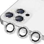 Протектор за камера MBX метални рингове с камъни за iPhone 15 Pro – Сребрист