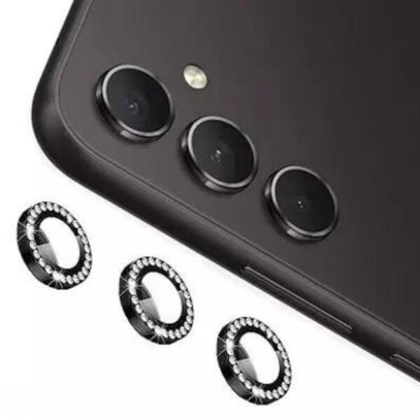 Протектор за камера MBX метални рингове с камъни за Galaxy A54 5G – Черен
