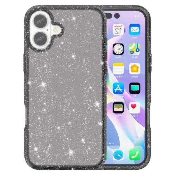 Калъф Shine 2 mm брокатен за iPhone 16 – Черен