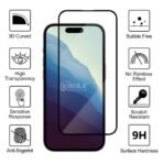 Стъклен протектор Vmax за дисплей 9D с цяло лепило за iPhone 16 Plus – Черен - Image 3