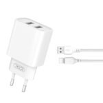 Зарядно XO CE02C – 2x USB + кабел USB-C – Бяло