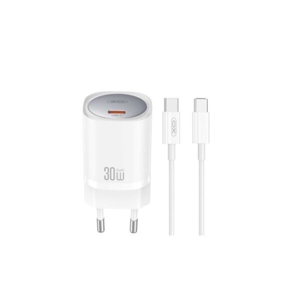 Зарядно XO CE20 – 30W 1x USB-C + кабел USB-C към USB-C – Бяло