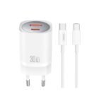 Зарядно XO CE21 – 30W 1x USB-C 1x USB-A + кабел USB-C към USB-C – Бяло