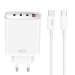 Зарядно XO CE23 – 65W 3x USB-C 1x USB-A + кабел USB-C към USB-C – Бяло