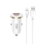Зарядно XO за кола комплект CC56 PD 30W QC 1x USB 1x USB-C с кабел USB-A – USB-C – Бял