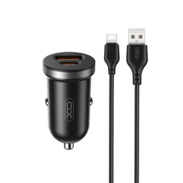 Зарядно XO за кола комплект CC56 PD 30W QC 1x USB 1x USB-C с кабел USB – USB-C – Черен