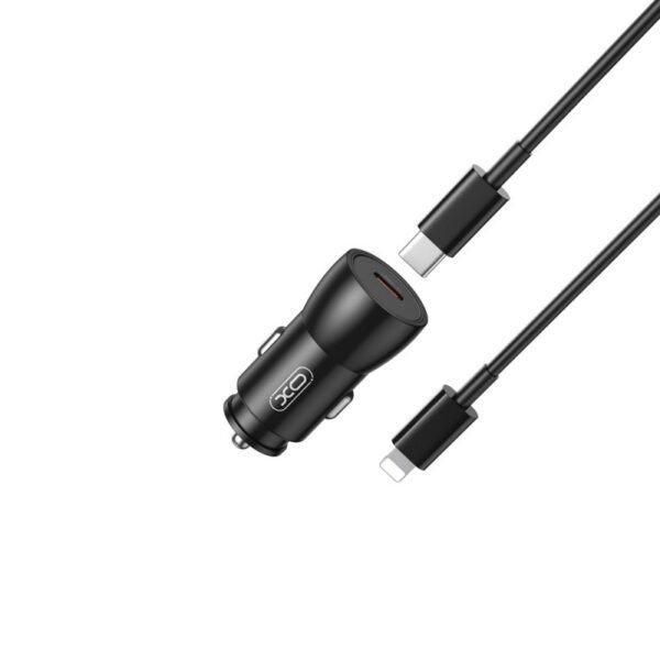 Зарядно XO за кола комплект CC57 PD 30W 1x USB-A 1x USB-C с кабел USB-C – Lightning – Черен