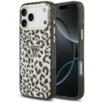 Guess IML Leopard Glitter Triangle Logo MagSafe case for iPhone 18 Pro Max / 17 Pro Max black