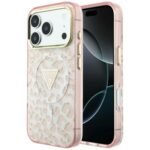 Guess IML Leopard Glitter Triangle Logo MagSafe case for iPhone 18 Pro Max / 17 Pro Max pink