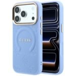 Guess Saffiano Peony & Ring MagSafe case for Iphone 18 Pro Max / 17 Pro Max blue