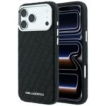 Karl Lagerfeld Grained Allover Logo Metal Elongated MagSafe case for iPhone 18 Pro / 17 Pro black